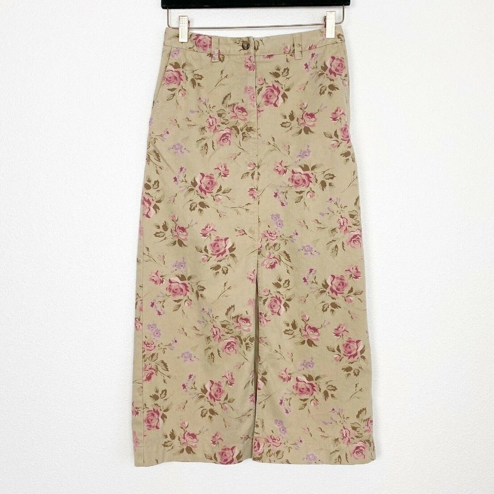 Vintage Eddie Bauer 2P Tan Floral Denim Maxi Skirt